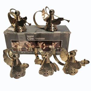 1991 International Silver Company Brass Plated Pierced Angel Napkin Rings w Box